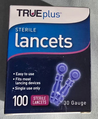 TRUEplus Universal Twist Top 30 Gauge Sterile Lancets - Box of 100