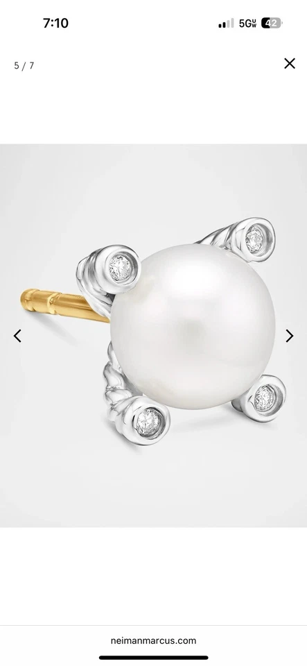 Pendientes de perlas coleccionables David Yurman Cable con diamantes y plata, 7 mm Foto 2 de 3