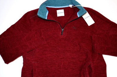 Tommy Bahama Pacific Point Half Zip Fleece Sweatshirt Cherry Red New Medium M