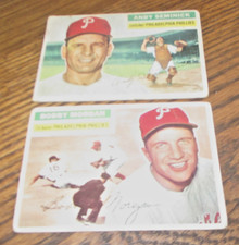 2) 1956 Topps Phillies baseball cards #296 Andy Seminick & #337 Bobby Morgan