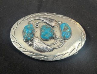 Western or Native American Belt Buckle Silver Signed “Fran Willmis” & “Vero”