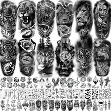 COKTAK 64 Sheets Large Black Arm Temporary Tattoos For Men Forearm Women Thigh,