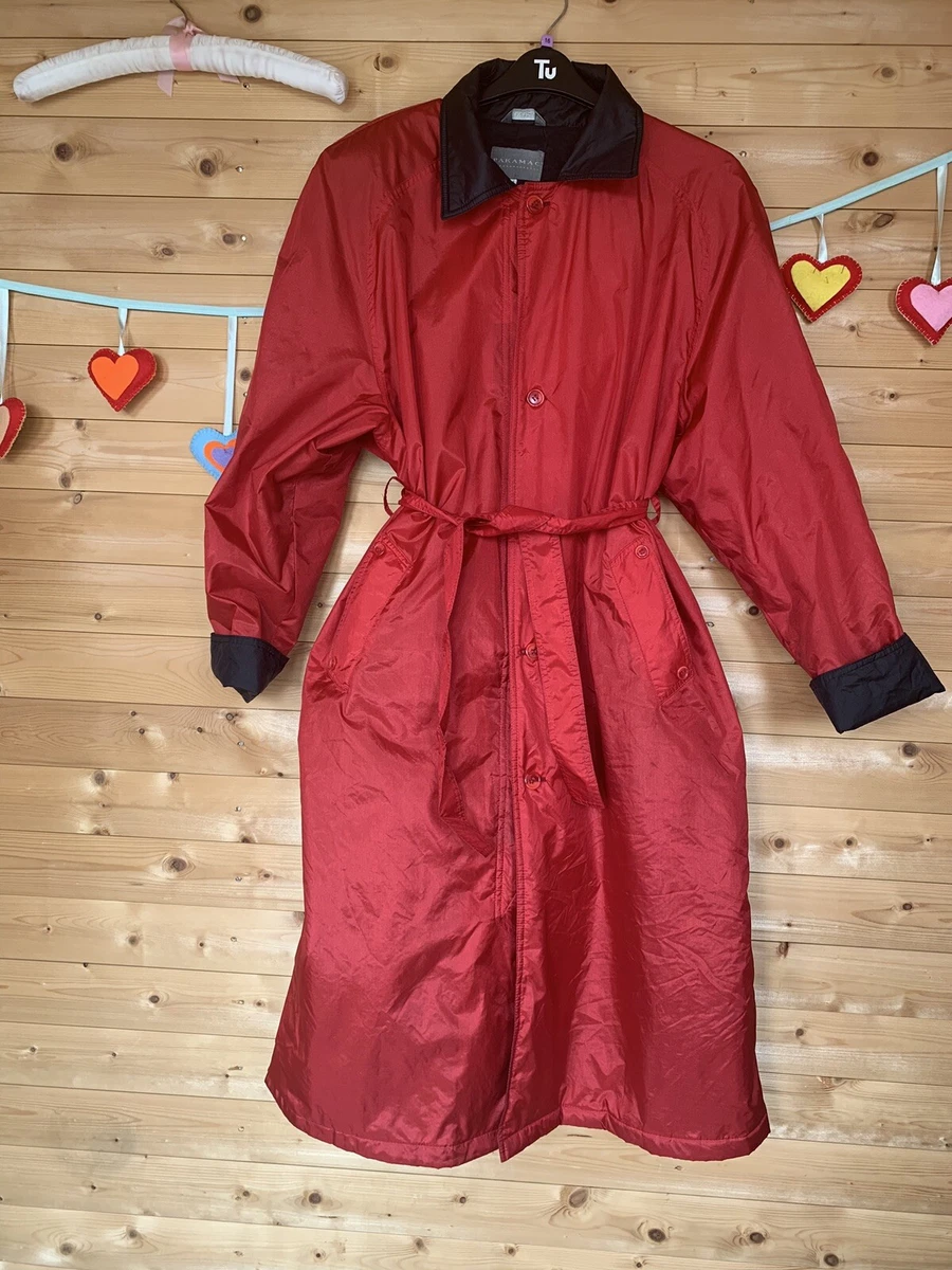 Vintage Original 80s Women’s Pakamac Quilted Raincoat Red Nylon Trench Coat