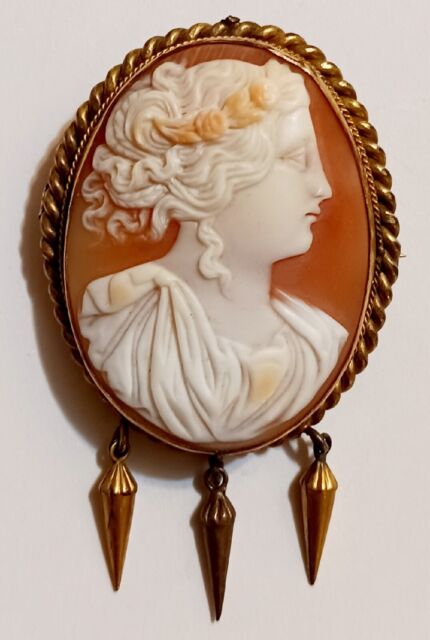 Vintage Gold Filled Shell Dangles Cameo Pin
