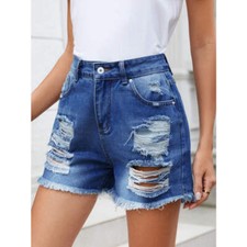 Distressed Raw Hem Denim Shorts