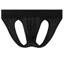 Men's New Sexy Black Mesh Open Rear Jockstrap w/Contoured Enhancing Pouch - Gay