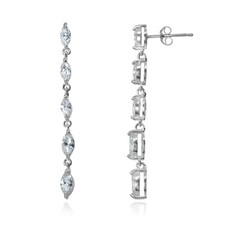Marquise-cut Cubic Zirconia Sterling Silver Long Dangle Drop Earrings
