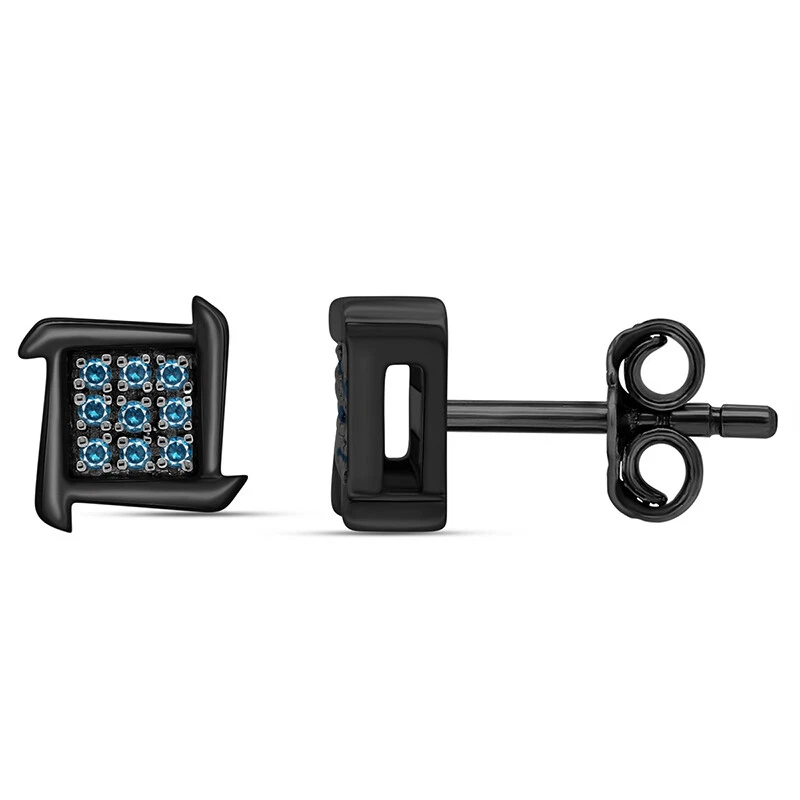 1/8Ct Blue Cut Natural Diamond Micro Pave Stud Earrings 14K Black Rhodium Plated - Image 3 of 4