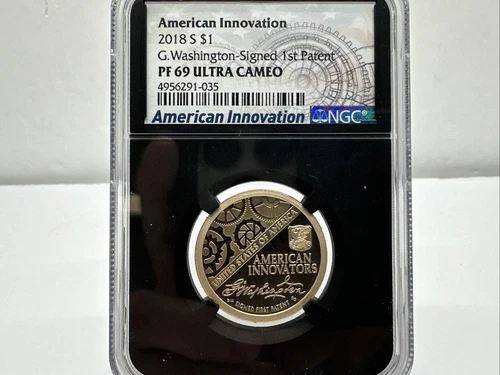 2018-S NGC PF69UC American Innovation $1, G. Washington-Signed 1st Patent BX5-04