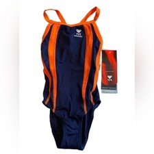 NEW Tyr Alliance Diamondback Splice Swimsuit Black/Orange Youth Size S 6/6X 22