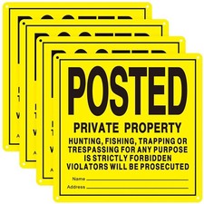 Tandefio 4 Pcs Posted Signs Yellow No Trespassing No Hunting Signs Private Pr...