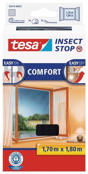 Tesa Fliegengitter+Klettband Fenster Comfort Insektenschutz Anthrazit 1,7 X 1,8M-image
