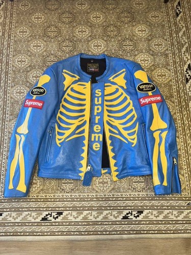 supreme vanson leather bones jacket blue