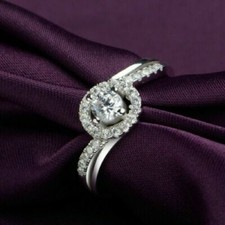 1.50 Ct Round Simulated Diamond Halo Engagement Ring Gift 14K White Gold Finish