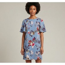 Ann Taylor Blue Floral Flutter Sleeve Shift Dress Size 8 Short Sleeve Mini