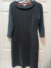 Boden Dress 6L Grey "Peter Pan" Collar "Pleated" Top Fitted Waist Cotton+ Lined