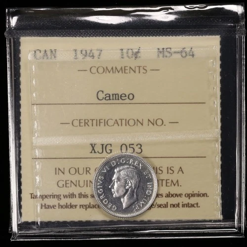 1947 10 Cent ICCS MS64 *Cameo* Near Gem Canada Silver Dime