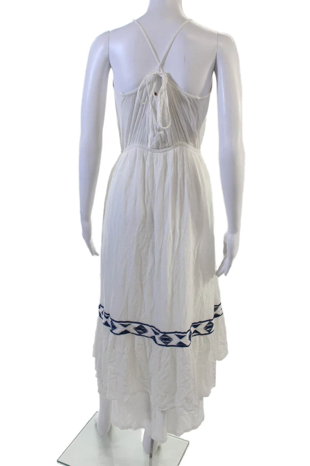 Ella Moss Mujer Blanco Geométrico Cuello Alto Midi Solero Cordón Talla S Foto 3 de 4