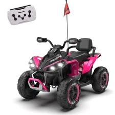 24V Kids Electric ATV Ride On Car W/Remote,LED,Battery Power Wheels Toys,Pink