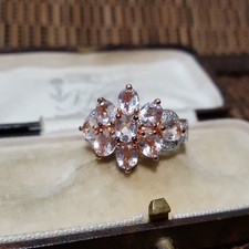 925 Sterling Silver Ring, Genuine Morganite Cluster, Size R US 8.5, Rose Gold 