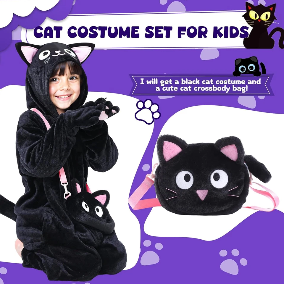 Disfraz de Gato para Niños con Bolsa, Gato Negro Disfraces de Halloween para Niñas Animal One Foto 2 de 4