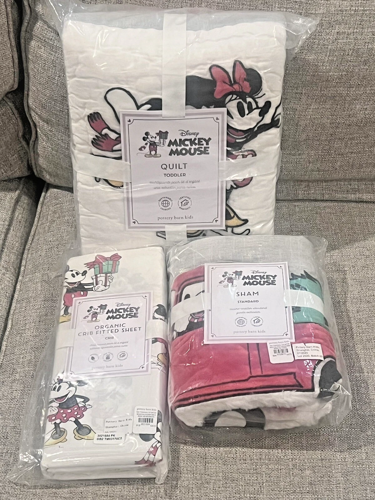Pottery Barn Kids Disney Mickey Mouse Holiday Toddler Quilt Crib Sheet Std Sham