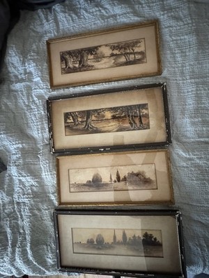 Antique 1909 Set Of Four Landscape Progression Framed Watercolors Paintings
