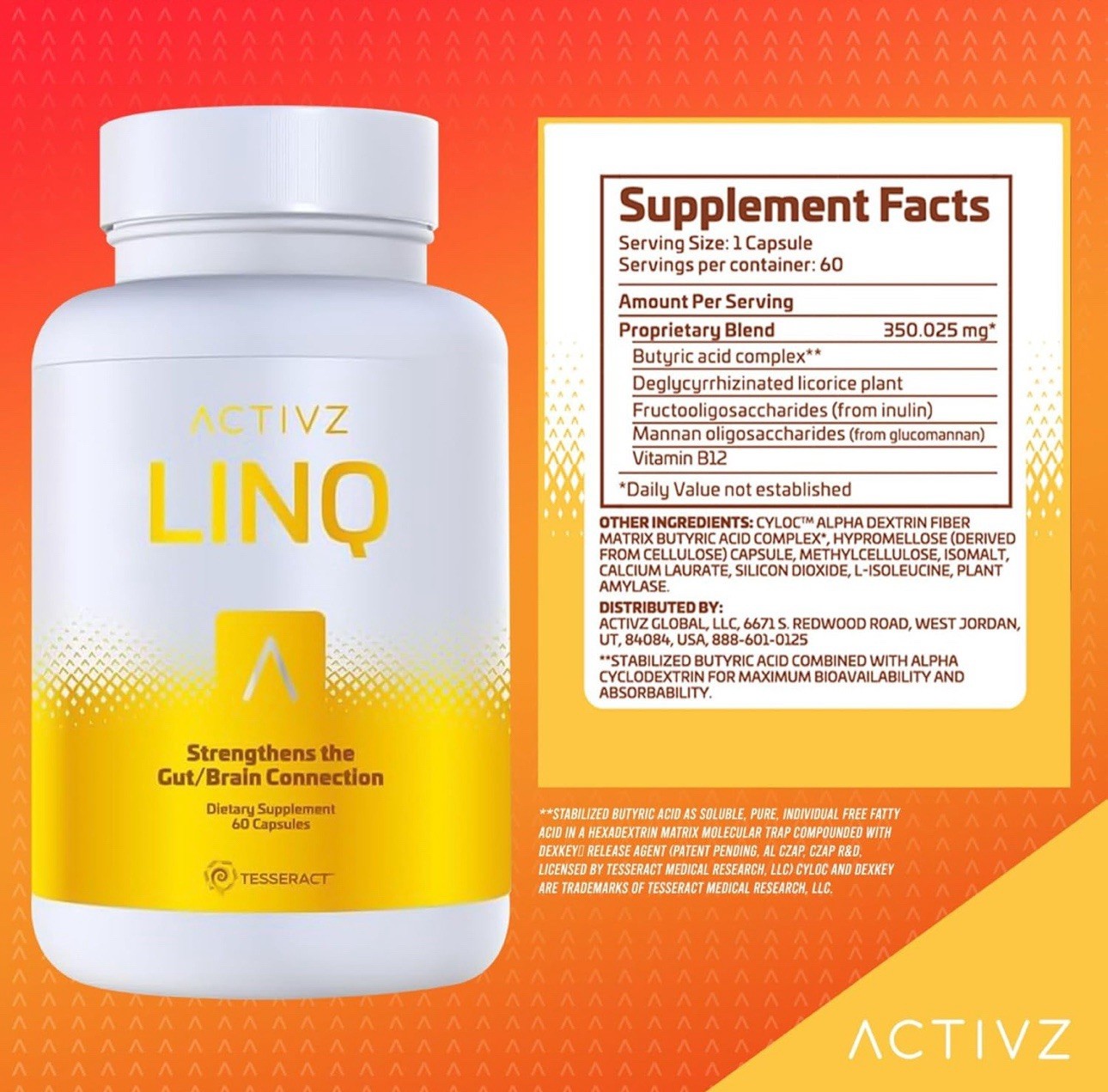 ACTIVZ LINQ 60 Capsules Strengthens The Gut/brain Connection Free Shipping