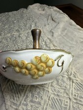 Vintage Trinket Dish with Wood Dowel, Hand Painted, Floral Theme