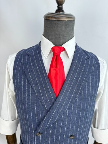 SuitSupply Pierre DB Waistcoat Vest Peak Lapel Wool Blue custom made US size 38S - Picture 2 of 22