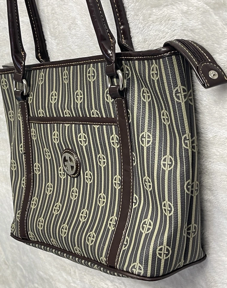 Bolsa de mão Giani Bernini alça dupla bolsa de ombro assinatura bolsa listrada - Imagem 2 de 4