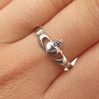 925 Sterling Silver Vintage Irish Claddagh Oxidized Ring Size 9.25
