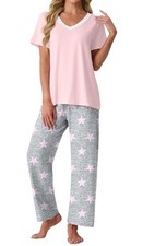 Pajamas for Women Set Soft Pjs 2 Piece Pajama Sets Casual Pj Large Pink Star