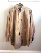 Chaps Ralph Lauren Men's L Beige Cotton L/S Button Up Shirt Pockets Vintage 90s