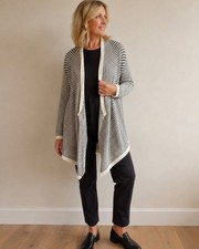 Eileen Fisher Cascading Stripe Organic Cotton Boucle Cardigan Sweater Small S/P