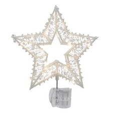 12" LED Fairy White Glitter Beaded 5 Point Star Clip On Christmas Tree Topper
