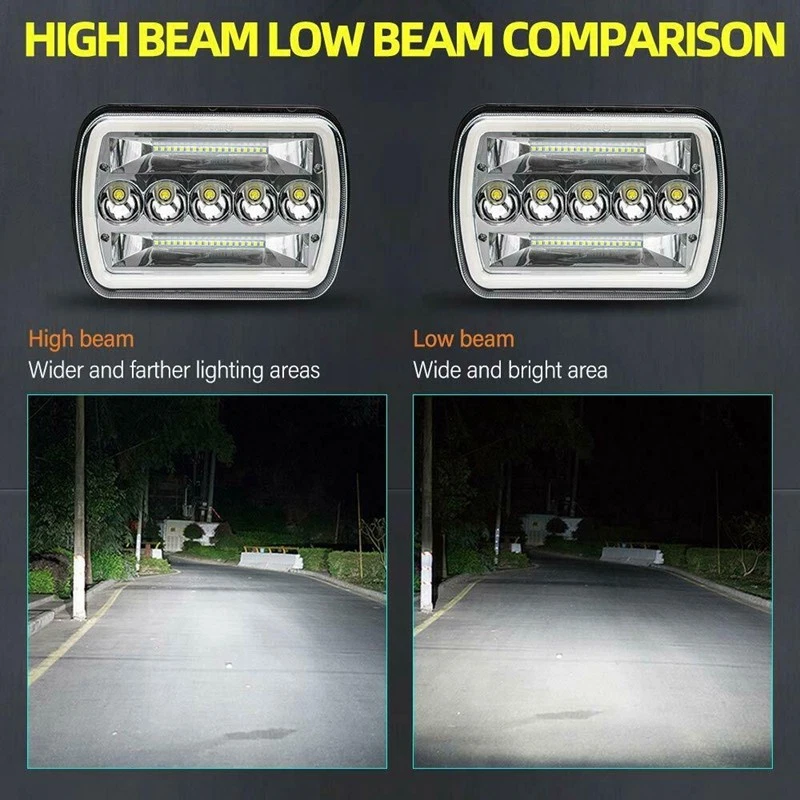 For Chevy Express Cargo Van 1500 2500 3500 Pair 7x6 5x7 LED Headlights Hi/Lo - Image 3 of 4