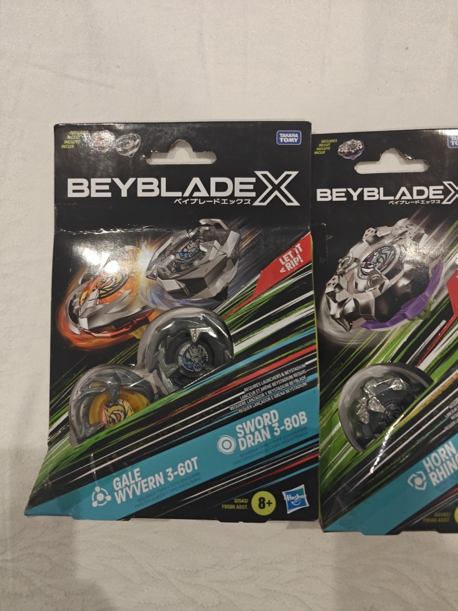 Beyblade X Gale Wyvern 3-60T & Sword Dran 3-80B Dual Pack And Horn