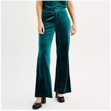 Nine West Womens Velvet Wide Leg Pants Emerald Green Size L NWT