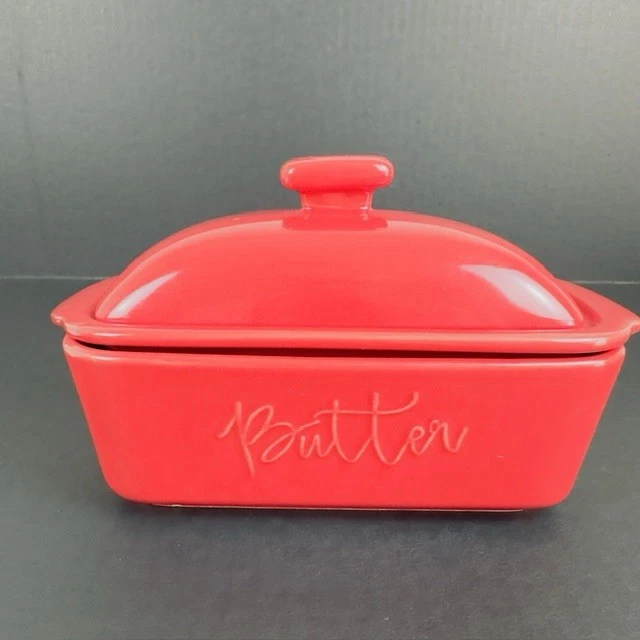 FE Butter Dish, 10 oz Ceramic Butter Keeper with Water Line, French Butter Di...