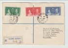 b2098 HONG KONG 1937  Coronation set of 3 on registered First Day Cover