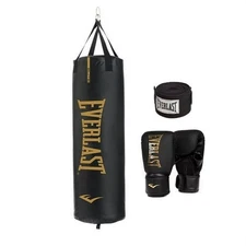 Durable Heavy Punching Bag with Handwrap and Elite Cardio Gloves Black
