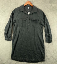 NWT Old Navy Womens Petite Medium Black Shirt Dress Long Sleeve Gray Wash Tencel