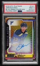 2018-19 O-Pee-Chee Platinum Rainbow Color Wheel Jordan Kyrou PSA 9 MINT Auto 2gp