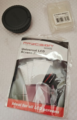 Lot of 3 Items Precision Design Screen Protector/Memory Card Case Canon Body Cap