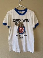 Vintage 1984 Single Stitch Chicago Cubs Ringer Tee White Size L 80s T Shirt MLB