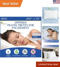 King Size Hypoallergenic Pillow Protectors   Waterproof Zippered Covers Set of 2
