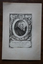 POMPONE DE BELLIEVRE (1529 - 1607) PORTRAIT ENGRAVING 18th century Lyon