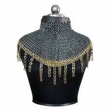 Medieval Riveted Steel Chainmail Collar Aventail 9MM LARP SCA Neck Protection