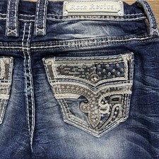 Rock Revival Amberlight Easy Crop Jeans 29 Crystals Sequins Embroidered Stretch
